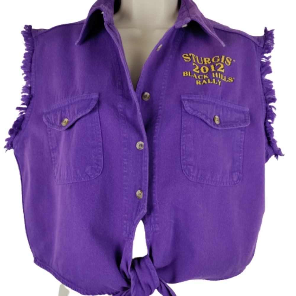 Biker design ladies large Sturgis 2012 Black hills rally purple button down top